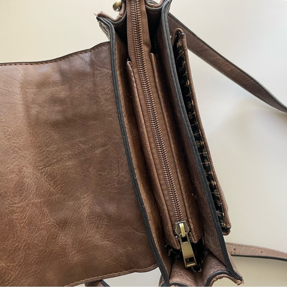 Antik Kraft Boho Fringe Tassel Crossbody Bag Purse Vegan Faux Leather Brown - Picture 5 of 11